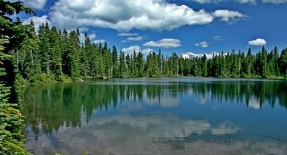 Mt. Adams rises above Deep Lake in the Indian Heaven Wilderness